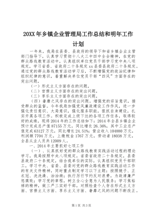 20XX年乡镇企业管理局工作总结和明年工作计划