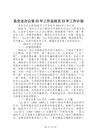 县史志办公室XX年工作总结及XX年工作计划 