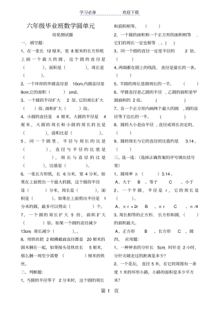 六年级下册数学专项练习圆的知识培优全国通用