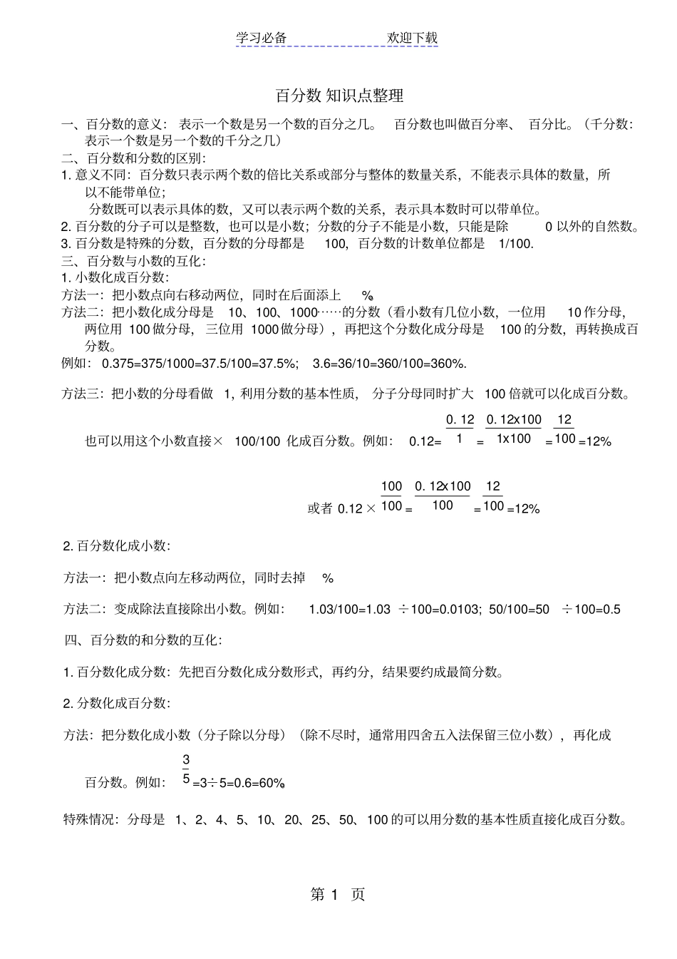 六年级下册数学素材百分数知识点整理人教新课标_第1页