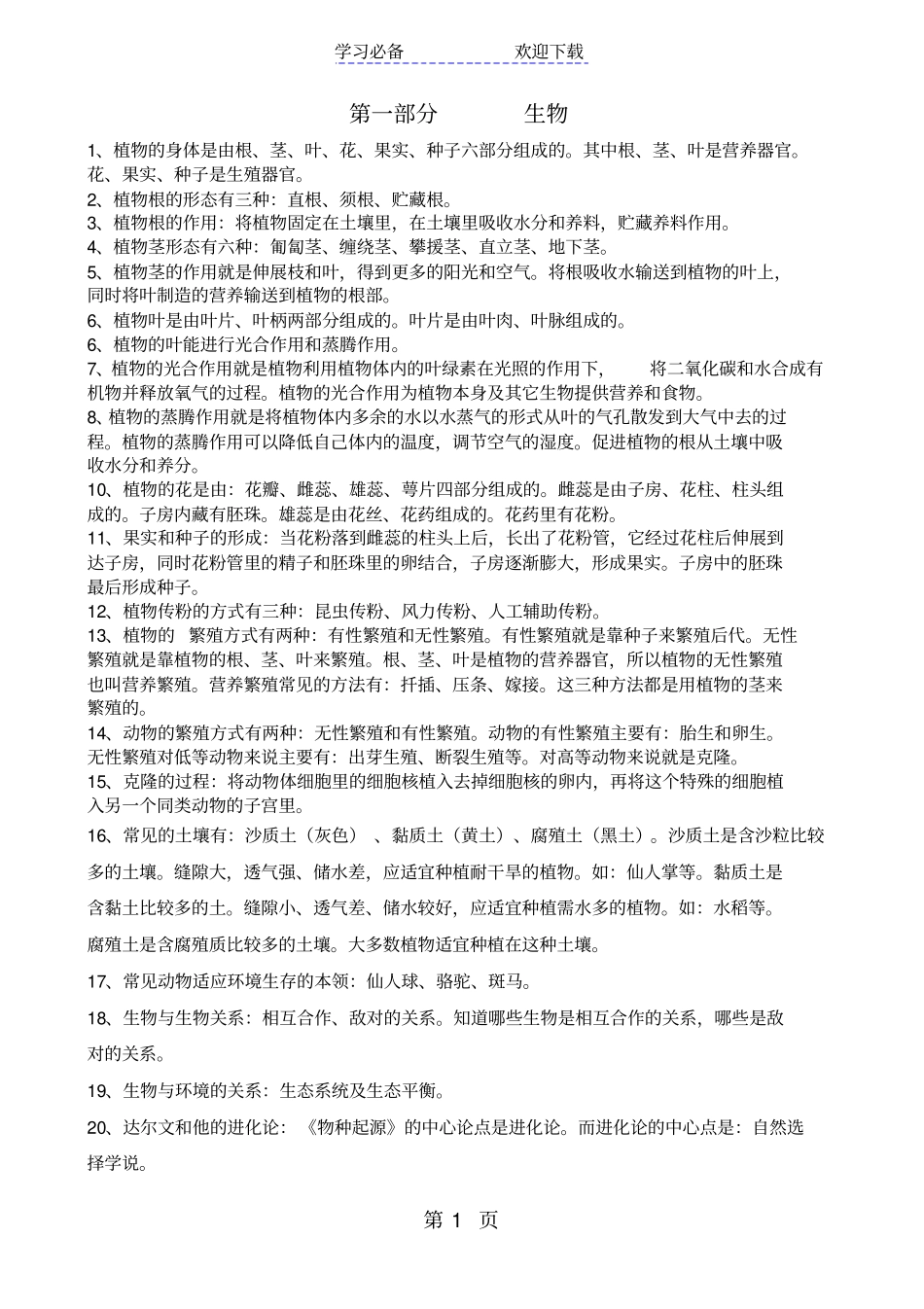 六年级下册科学复习资料小升初知识点_苏教版_第1页