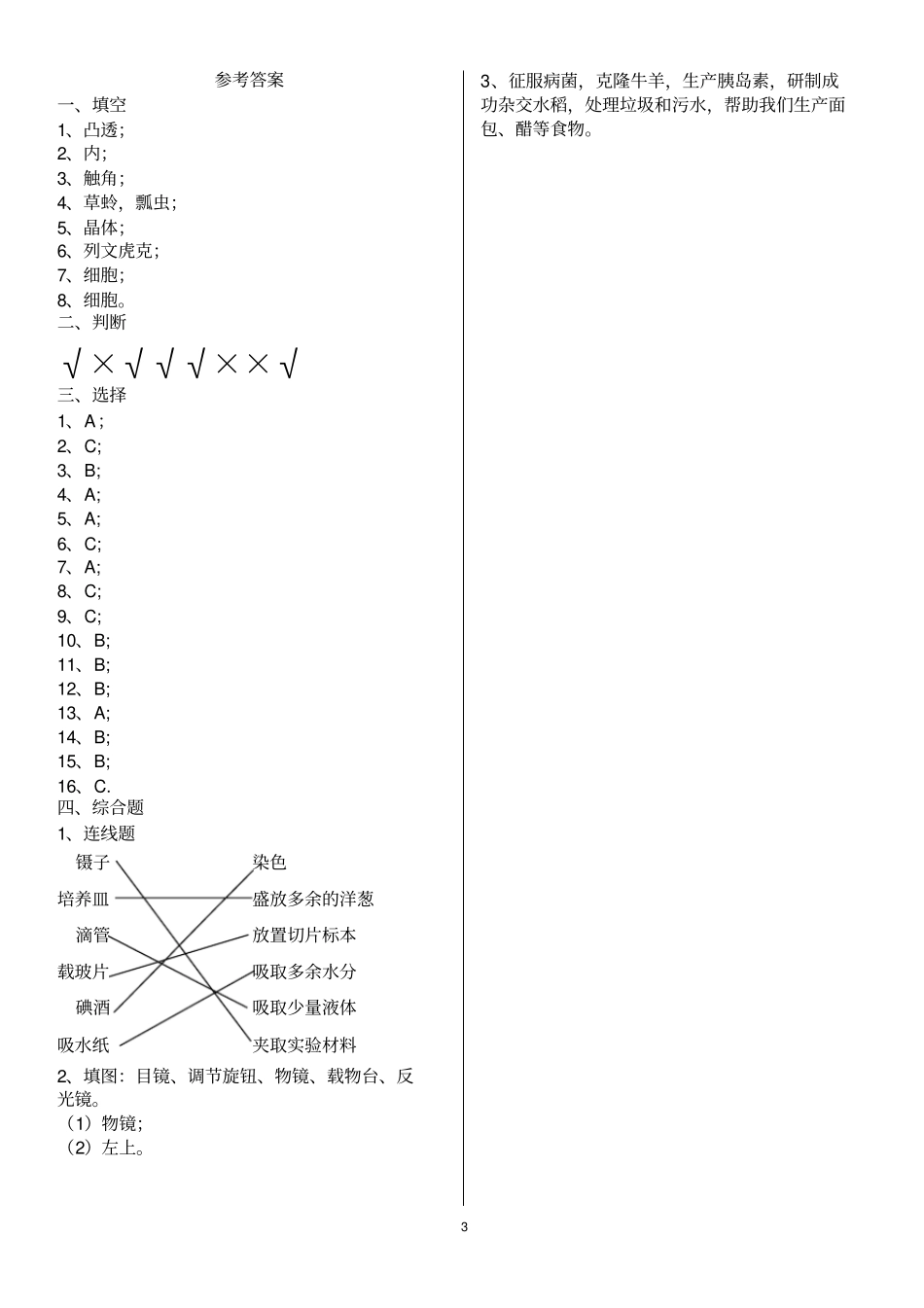 六年级下册科学试题期中测试题教科版含答案_第3页