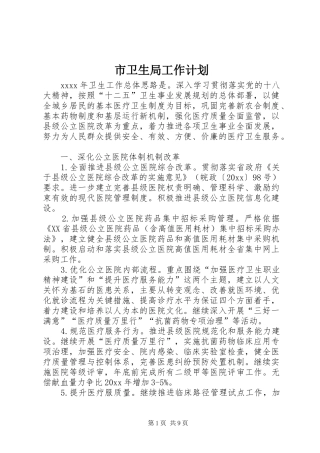 市卫生局工作计划 