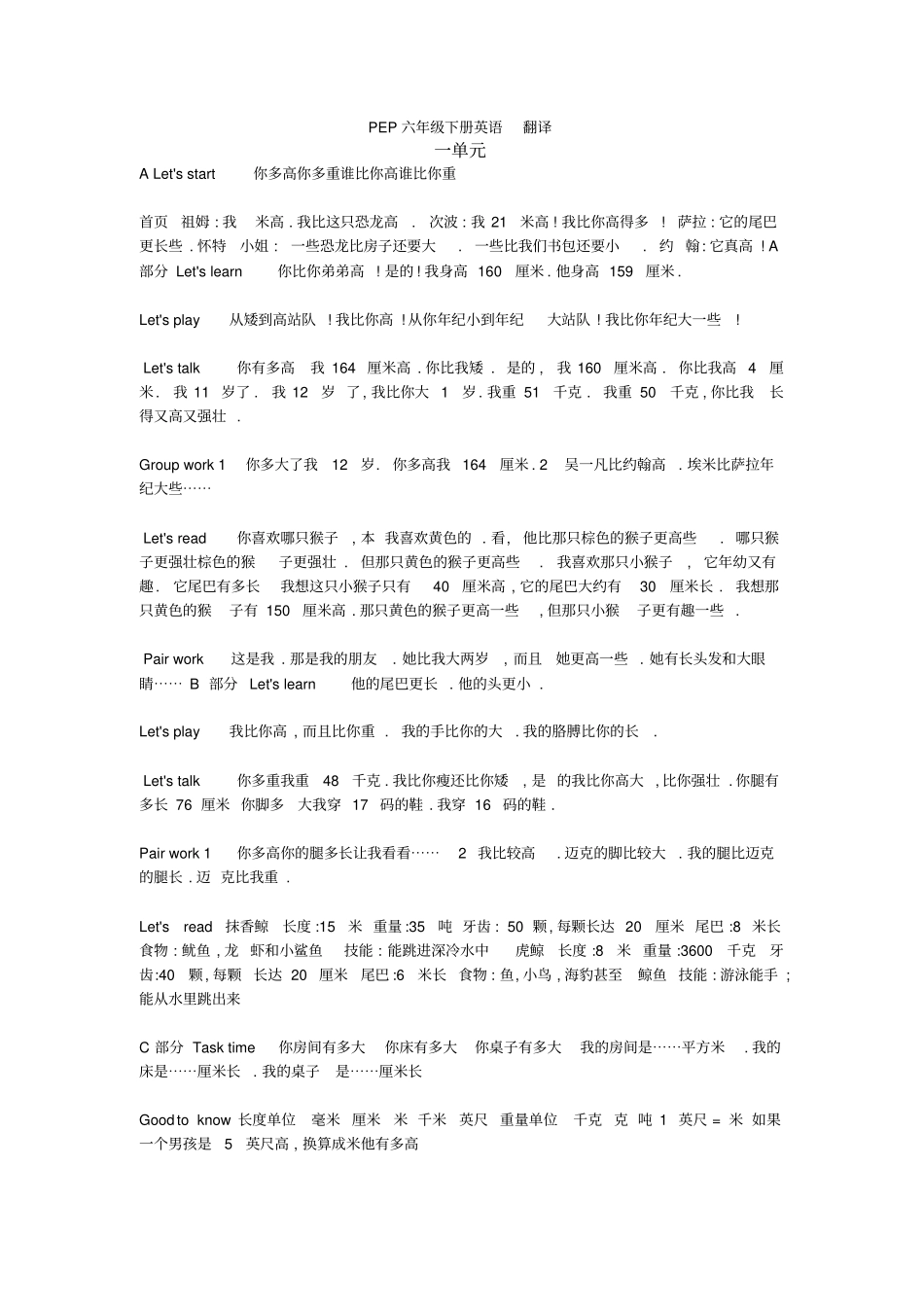 六年级下册英语翻译_第1页