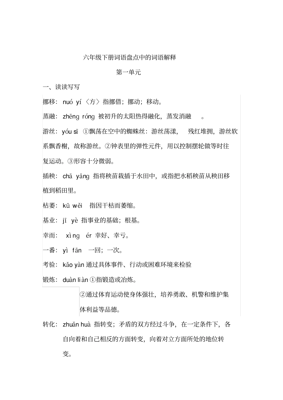 六年级下册词语注音及解释汇总_第1页