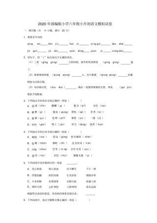 六年级下册语文试卷2020年小升初语文模拟试卷解析版部编版