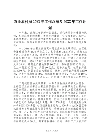 农业农村局20XX年工作总结及20XX年工作计划