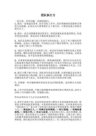 团队执行力心得体会