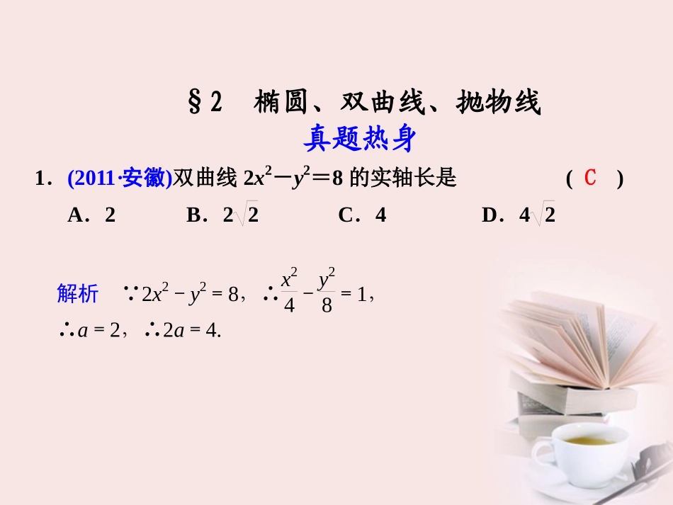 高考数学 专题六第2讲 椭圆、双曲线、抛物线复习课件 理 课件_第1页