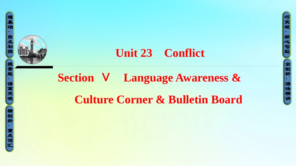 高中英语 Unit 23 Conflict Section Ⅴ Language Awareness  Culture Corner  Bulletin Board课件 北师大版选修8 课件_第1页