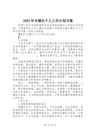 20XX年乡镇长个人工作计划方案 
