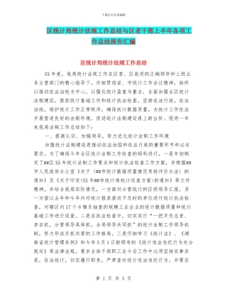 区统计局统计法规工作总结与区老干部上半年各项工作总结报告汇编