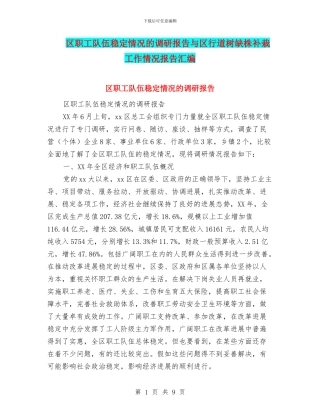 区职工队伍稳定情况的调研报告与区行道树缺株补栽工作情况报告汇编