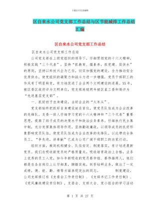区自来水公司党支部工作总结与区节能减排工作总结汇编