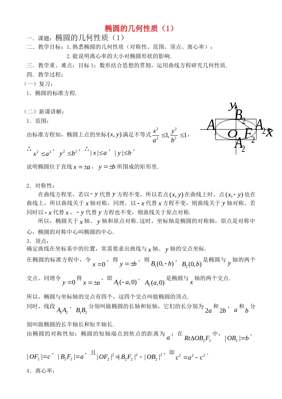 高中数学 814椭圆的简单几何性质(1)课件 新人教A版选修1 课件_第1页