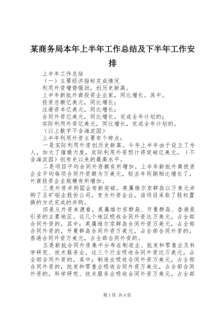 某商务局本年上半年工作总结及下半年工作安排 
