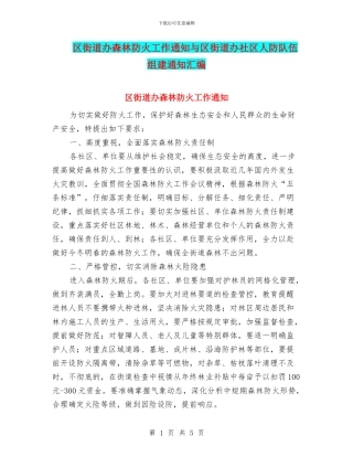 区街道办森林防火工作通知与区街道办社区人防队伍组建通知汇编