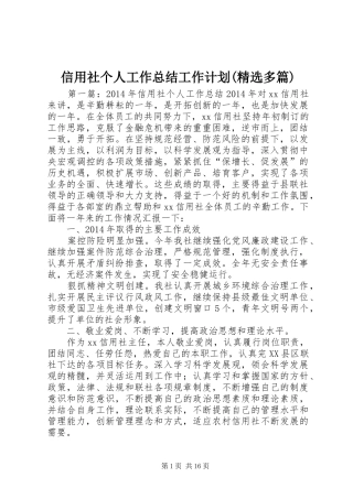 信用社个人工作总结工作计划(精选多篇) 