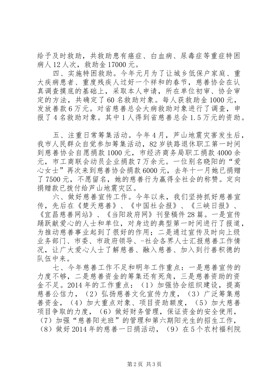 慈善协会年度工作总结和来年工作计划 _第2页