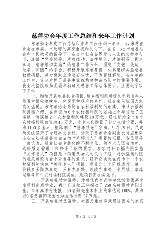 慈善协会年度工作总结和来年工作计划 