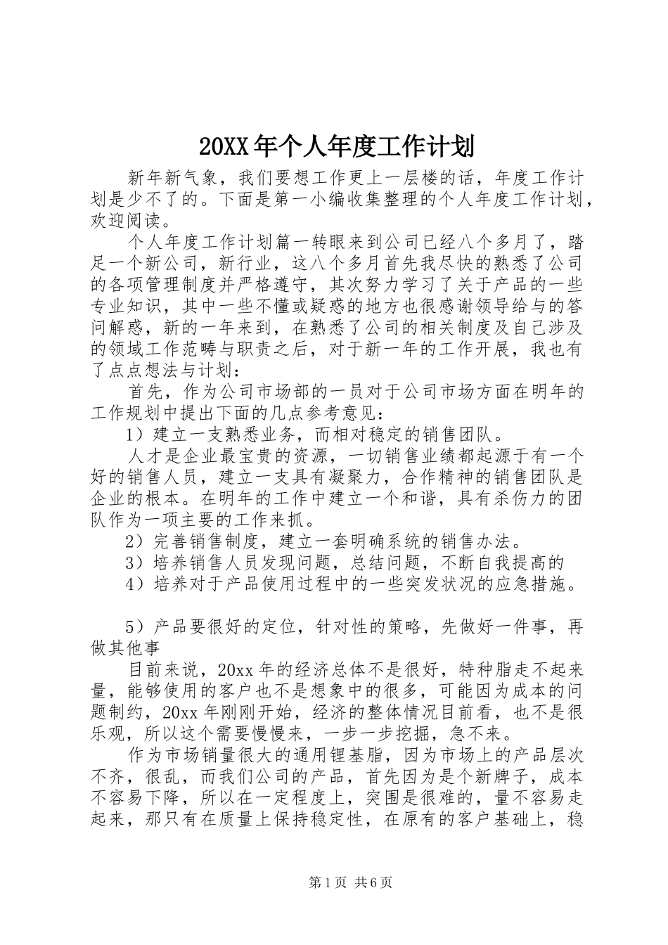 20XX年个人年度工作计划 _第1页