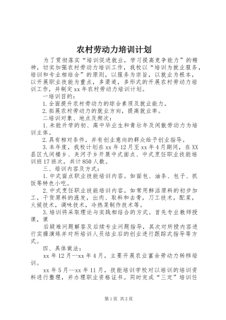 农村劳动力培训计划 