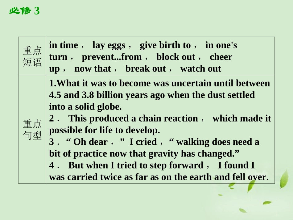 高考英语一轮复习 Unit4 Astronomy：the science of the stars课件 新人教版必修3 课件_第3页