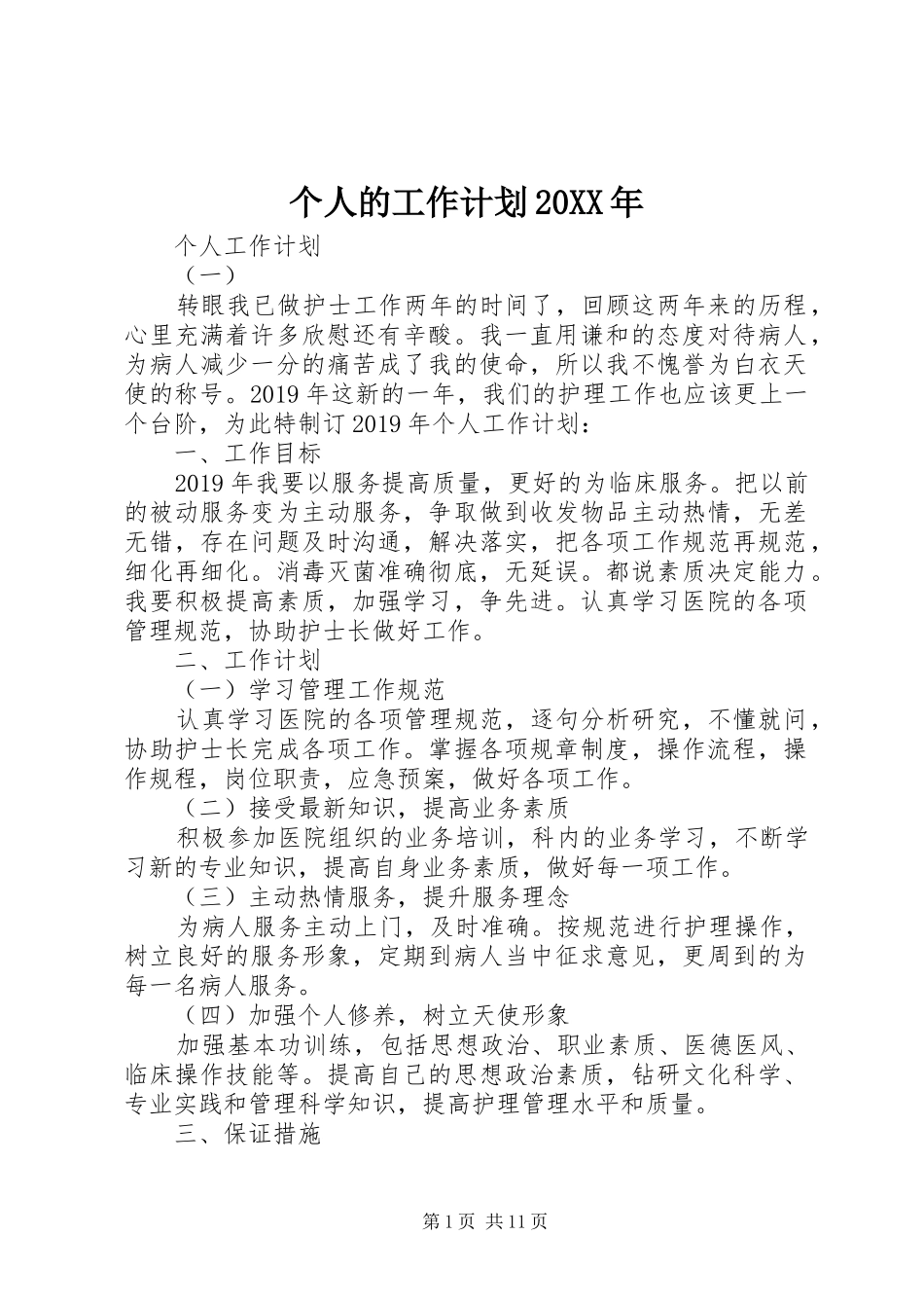 个人的工作计划20XX年_第1页