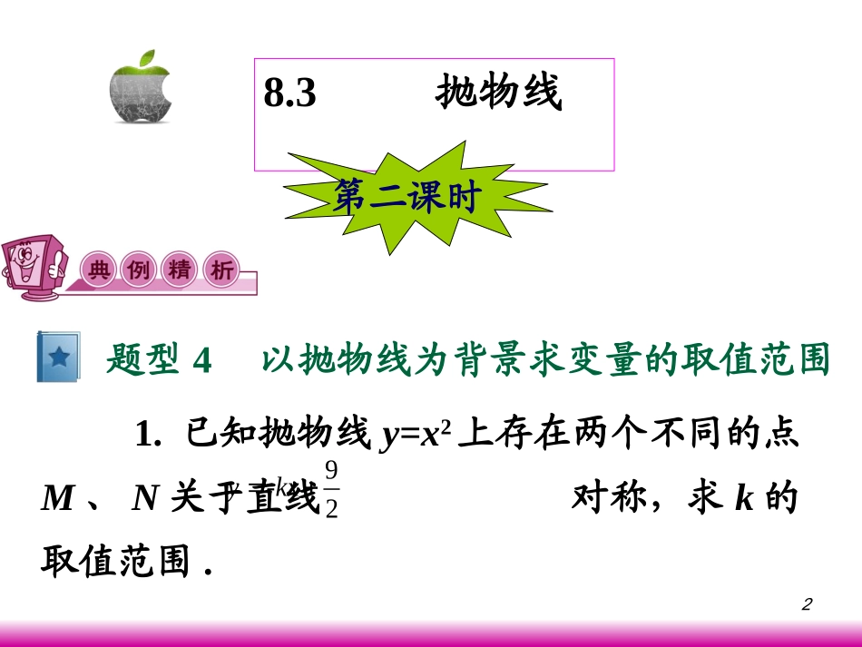 高考数学第一轮总复习8.3抛物线(第2课时)课件 文 (广西专版) 课件_第2页