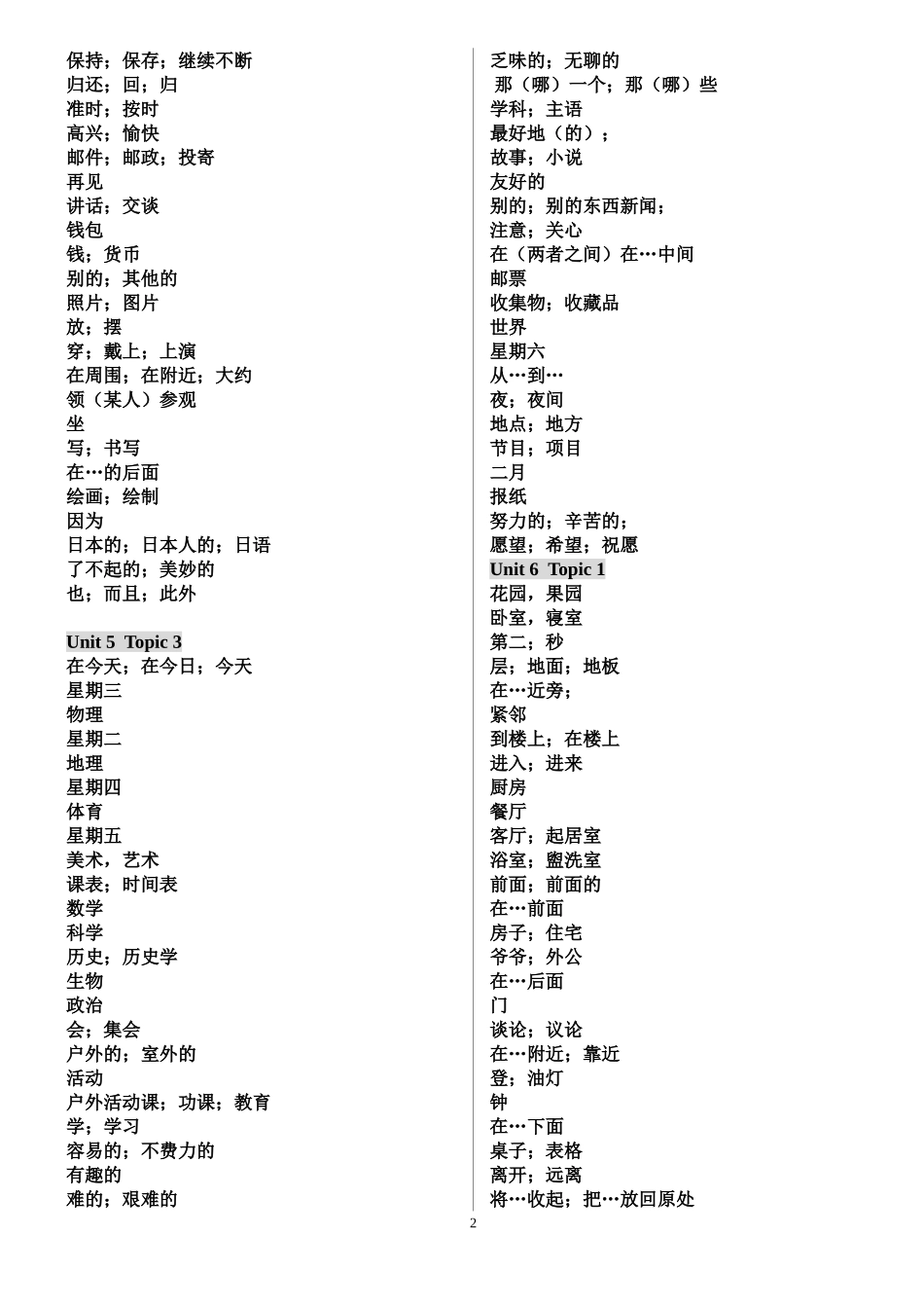 仁爱英语七年级上、下册单词表(只有中文)_第2页