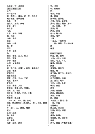 仁爱英语七年级上、下册单词表(只有中文)