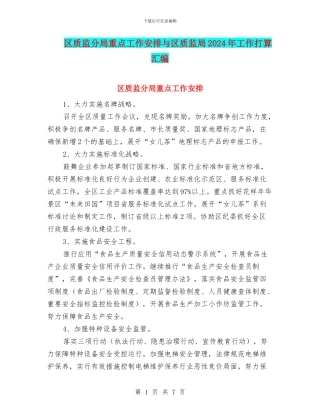 区质监分局重点工作安排与区质监局2024年工作打算汇编