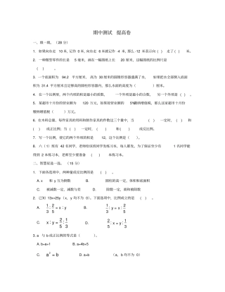六年级数学下学期期中测试提高卷新人教版