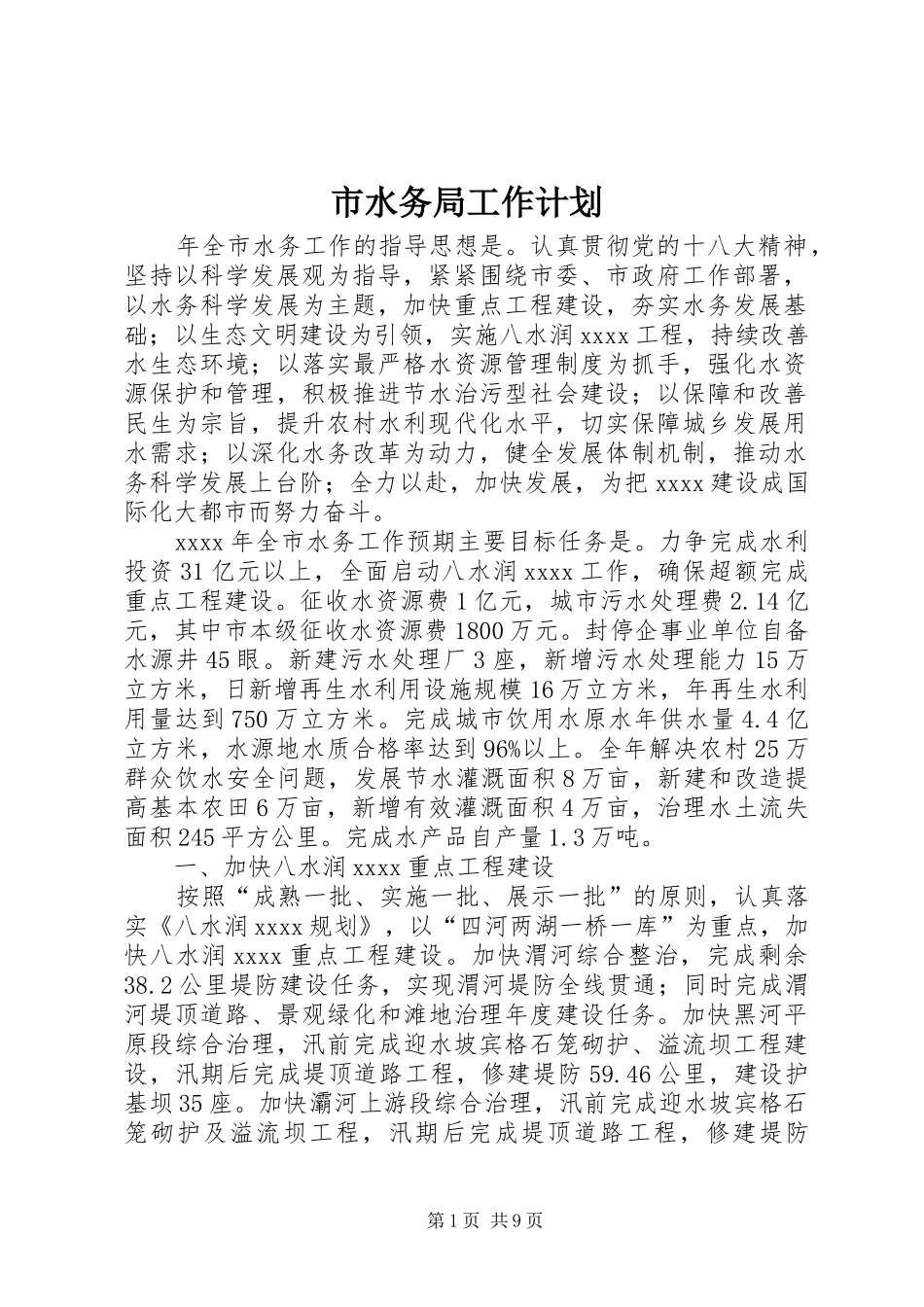 市水务局工作计划 _第1页