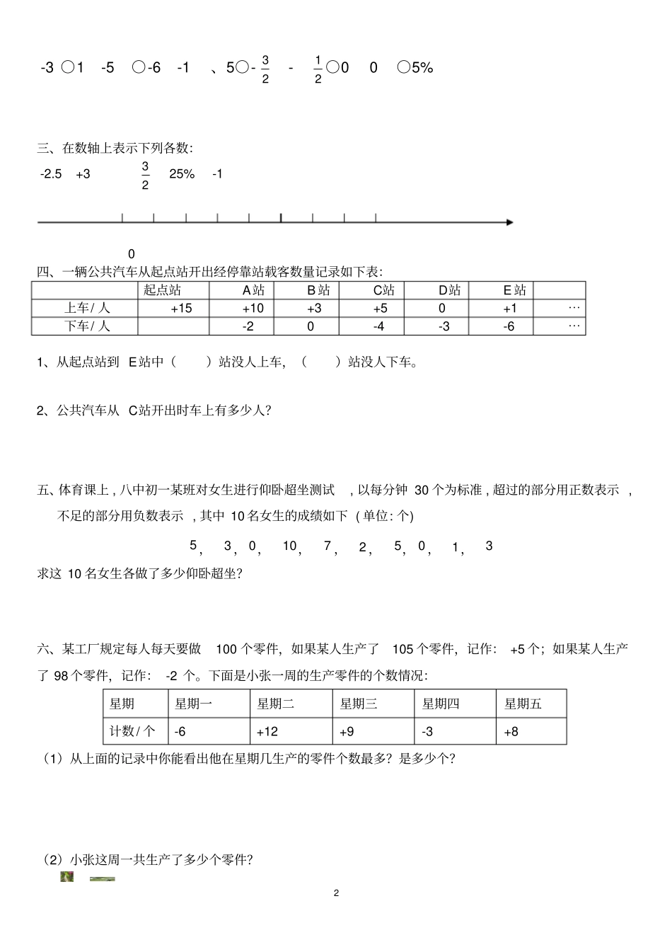 六年级数学下册负数练习题一37345_第2页