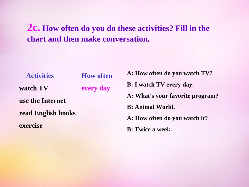 秋八年级英语上册 Unit 2 How often do you exercise Section A(2a 2d)课件 (新版)人教新目标版 课件_第3页