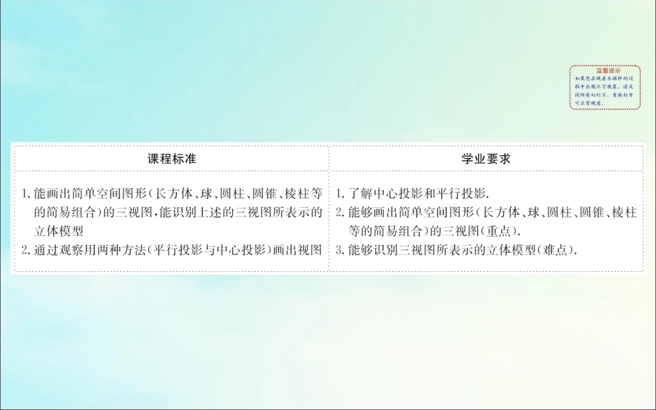 高中数学 第一章 空间几何体 121 中心投影与平行投影 122 空间几何体的三视图课件 新人教A版必修2 课件_第2页