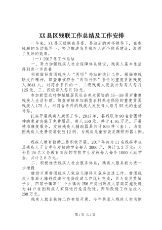 XX县区残联工作总结及工作安排 