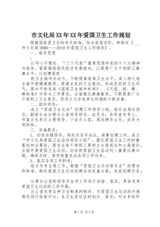 市文化局XX年XX年爱国卫生工作规划 