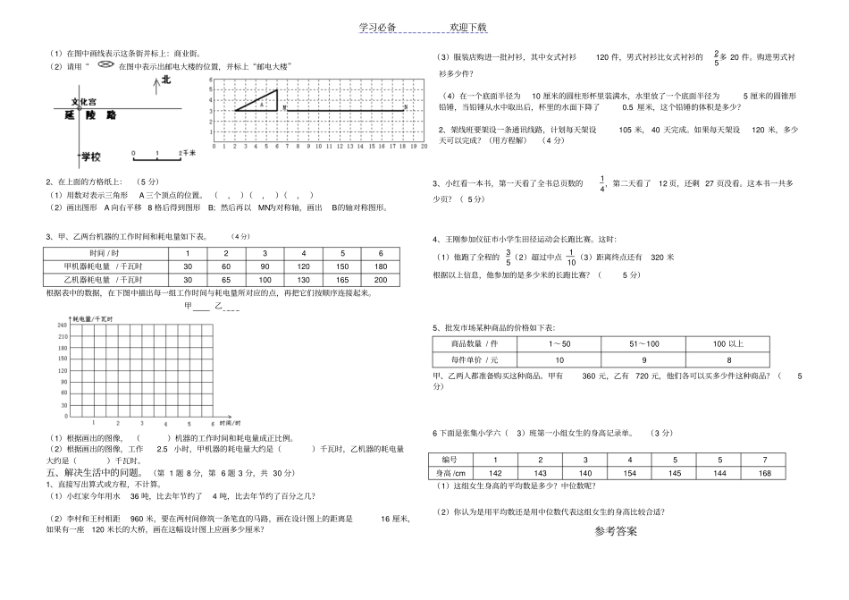 六年级数学期末考试模拟试题及答案_第2页