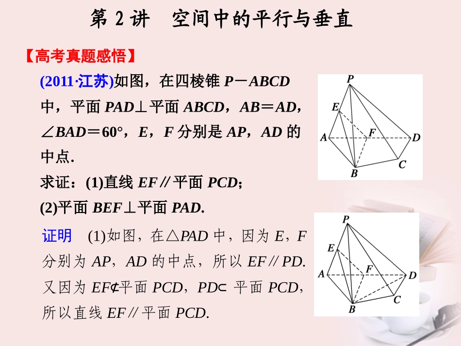 高考数学 二轮专题复习 专题4第2讲 空间中的平行与垂直课件_第1页