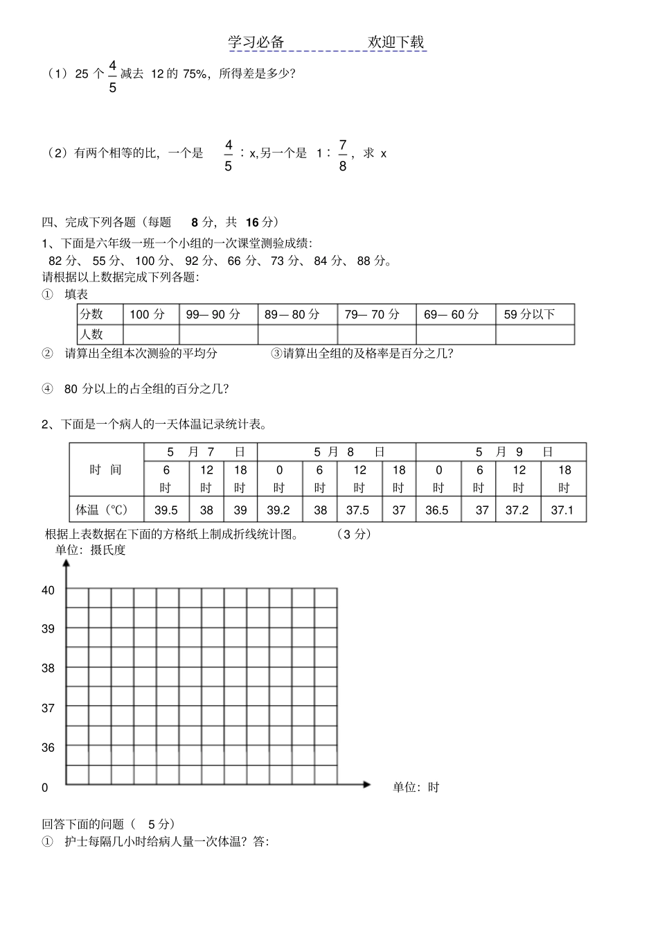 六年级数学毕业会考模拟试卷_第2页