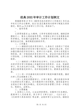 经典20XX年审计工作计划例文