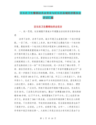 区长在卫生整顿动员会发言与区长在县域经济落实会讲话汇编