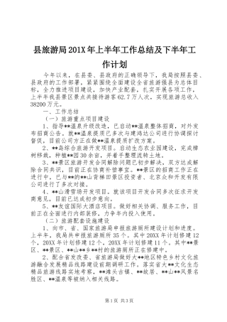 县旅游局201X年上半年工作总结及下半年工作计划