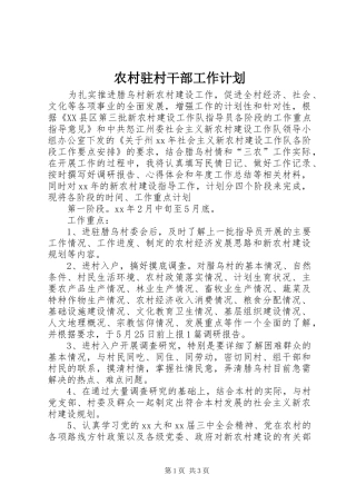 农村驻村干部工作计划 