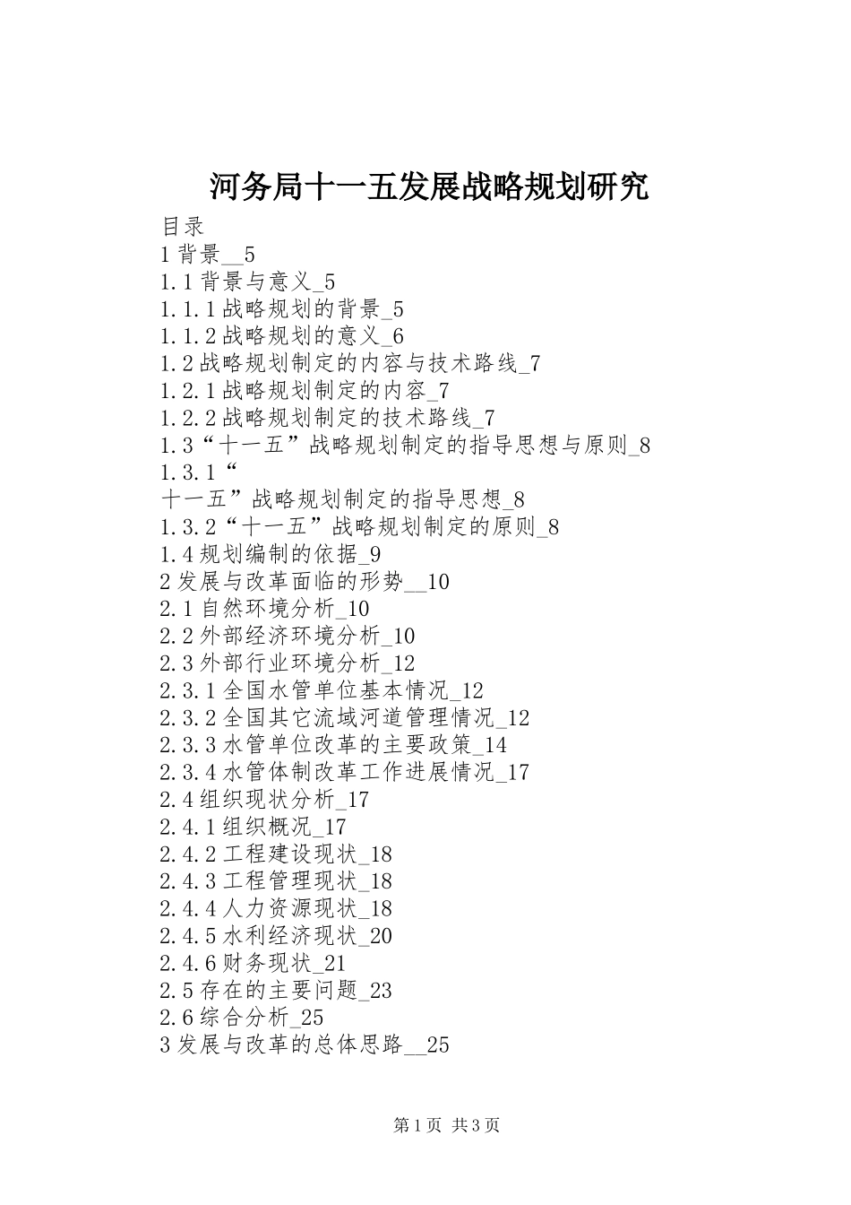 河务局十一五发展战略规划研究 _第1页