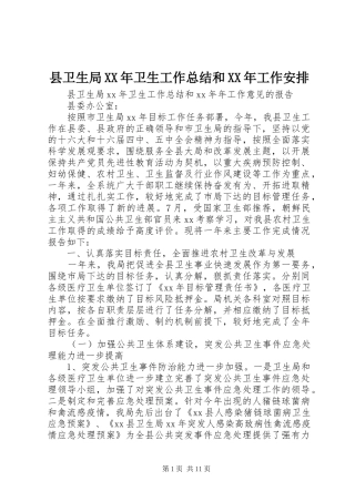 县卫生局XX年卫生工作总结和XX年工作安排 