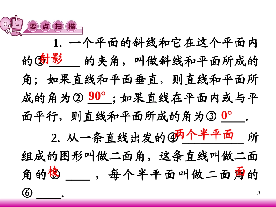 高考数学第一轮总复习9.7直线和平面所成的角与二面角(第1课时)课件 文 (广西专版) 课件_第3页