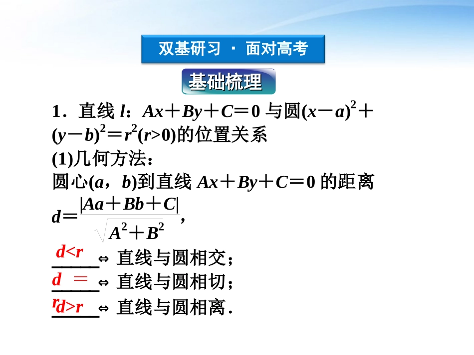 高考数学一轮复习 第8章第四节 直线与圆、圆与圆的位置关系课件 文 苏教版 课件_第3页